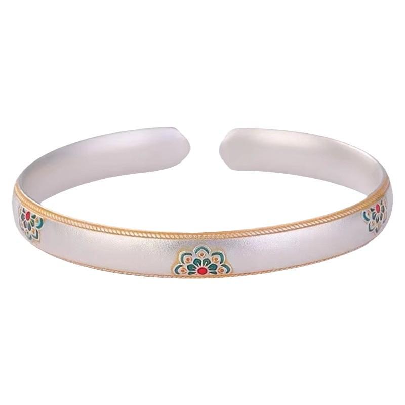 Chinese Ruyi Lotus Enamel Bangle – High-End Five Treasure Design