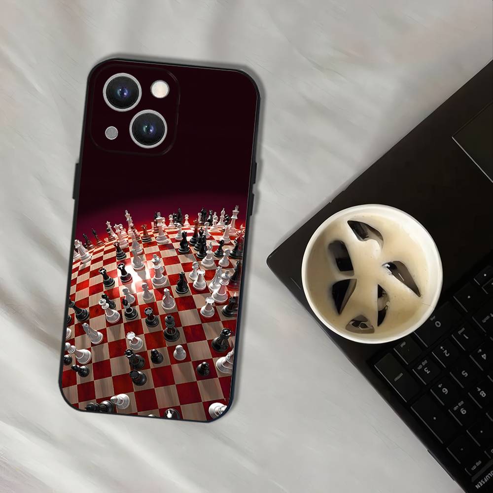 Chess Phone Case For iPhone 17,16,15,14,13,12,11,Pro,XS,Max,XR,Plus,E,SE4,Mini Black Soft Cover