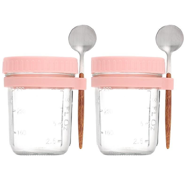 1/2Pcs350ml Overnight Oat Cup Glass With Lid And Spoon Seal Food Breakfast Cup Portable Cereal Milk Salad Yogurt CupKitchen Item