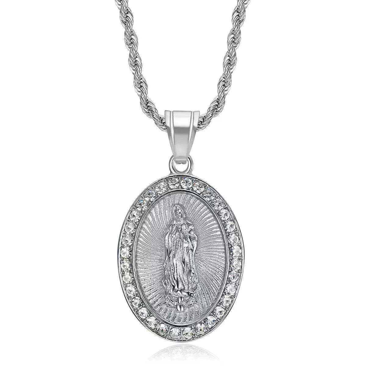 

European and American Jewelry, Gold-plated Diamond-encrusted Virgin Mary Pendant Necklace 2026 Fashion Personality Party Wear Accessories 60CM