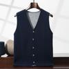 Men's Loose Casual V-neck Color Block Thickened Cashmere Knitted Sleeveless Vest Cardigan