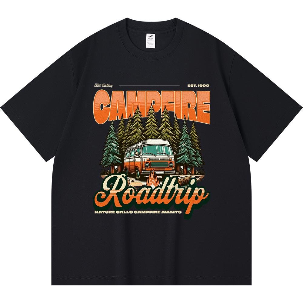 

Футболка из 100% хлопка плотностью 230 г/м2 с принтом «Кемпинговый костер» и «Путешествие по дороге» в смешном стиле Харадзюку, футболка из чесаного хлопка XS абрикосовый