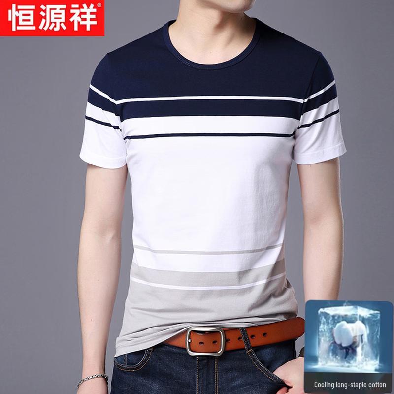 Hengyuanxiang Men s Cool Cotton Blend Striped T-Shirt M