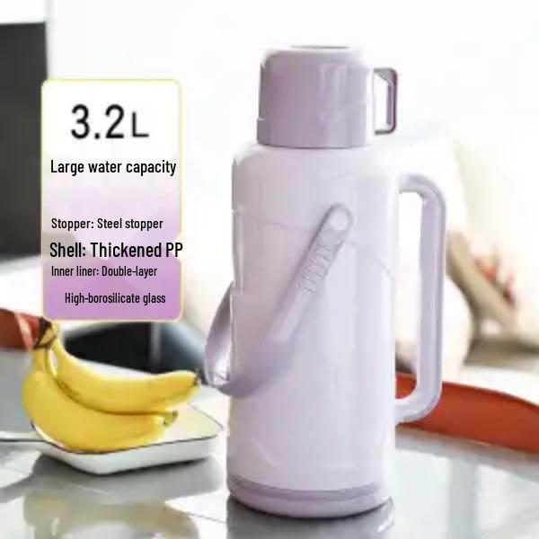 Thick-Walled Large Capacity Glass Liner Thermos Bottle for Home or Dorm Use 3.2L