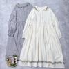 Johnature Embroidered Adjustable Waist Dress Long Sleeve Artistic Vintage Loose A-Line Long Dress For Women