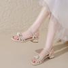 French Thick-heeled Sandals Female 2025 New Summer Fashion Rhinestone Fairy with Skirt Temperament One-word Belt Roman Shoes