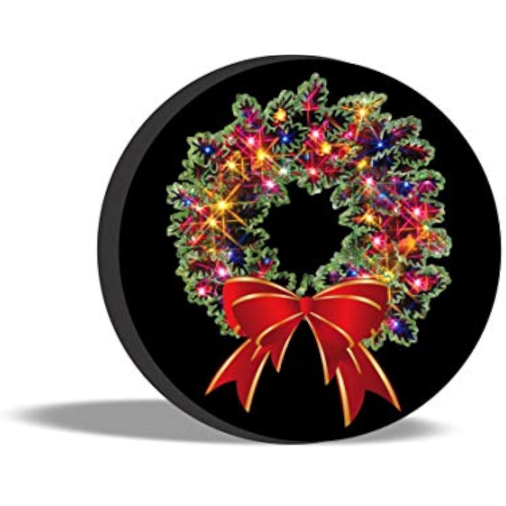 Christmas Wreath Lights Spare Tire Cover Outdoor Waterproof Wheel Protector Durable