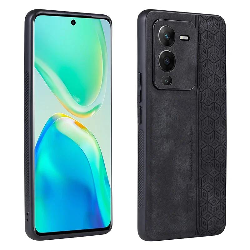 Luxury 3D Embossed Leather Case for Vivo S15 S16 S17 T1 Pro 15e 16e 17e Skin Feel Soft Edge Rugged Bumper Back Cover Funda
