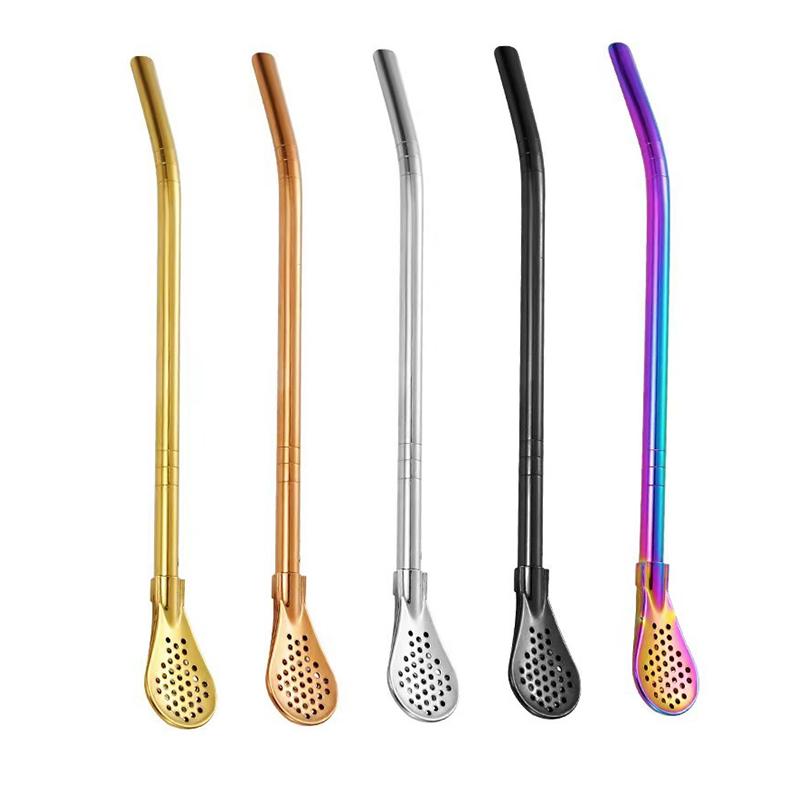 Colorful 304 Stainless Steel Tea Drinking Straws Spoon Yerba Mate Tea Filter Reusable Metal Kitchen Bar Milk Tea Stirring Spoon