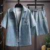 Men's Harajuku Denim Short Sleeve Shirt and Shorts Set 811