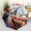 Paris Eiffel Tower Pattern New Automatic Folding Umbrella, Portable Foldable Travel Umbrella for Men and Women, Halloween & Ch