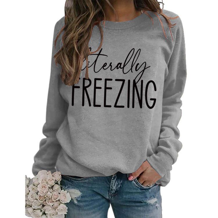 Simple Round Neck Pullover Long Sleeve Printed Loose Hoodie