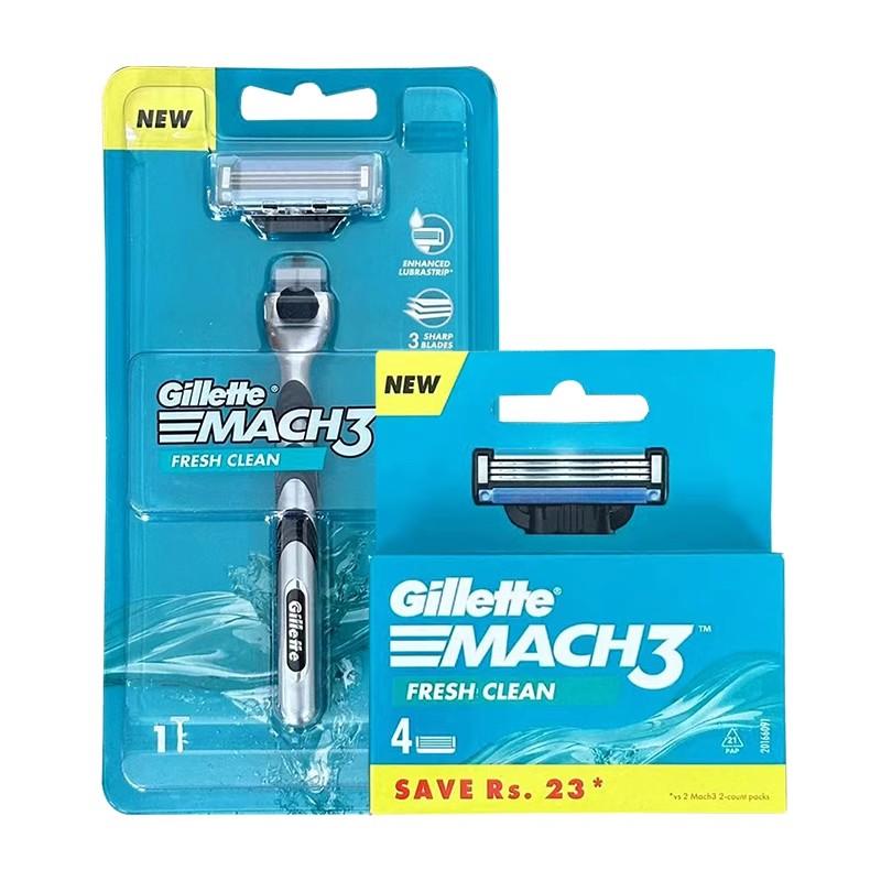 Gillette Mach 3 1 manico + 5 testine di rasoio Lame di rasoio di sicurezza classiche Rasoio a mano libera per uomo