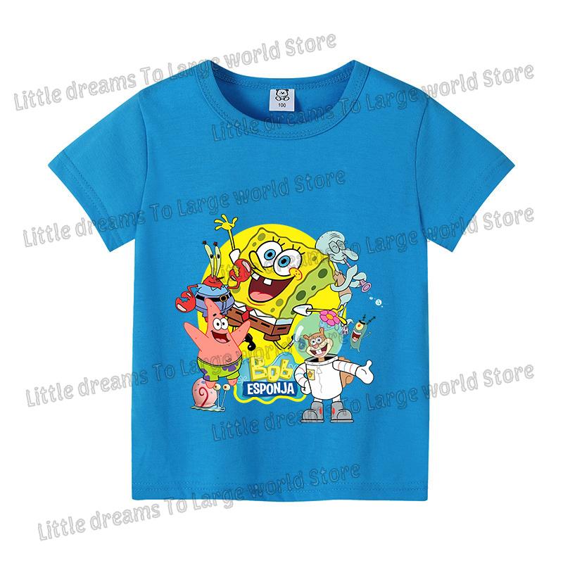 SpongeBobs Cartoon Tshirt for Children Cotton Soft Tee Boys Girls Tops Colorful Clothing Anime Printed Clothes Birthday Gift