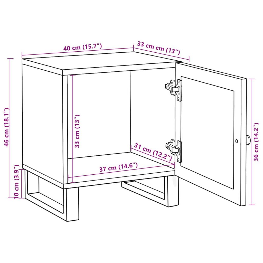 Nightstand Natural 40 X 33 X 46 Cm
