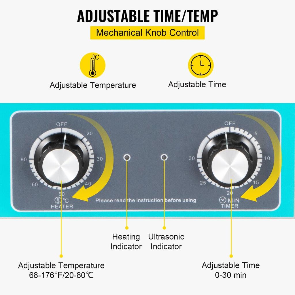 30L Ultrasonic Cleaner Jewelry Cleaner with Heater Timer for Jewelry Cleaning Knob Control Eyeglass Rings Dentures Music Instruments