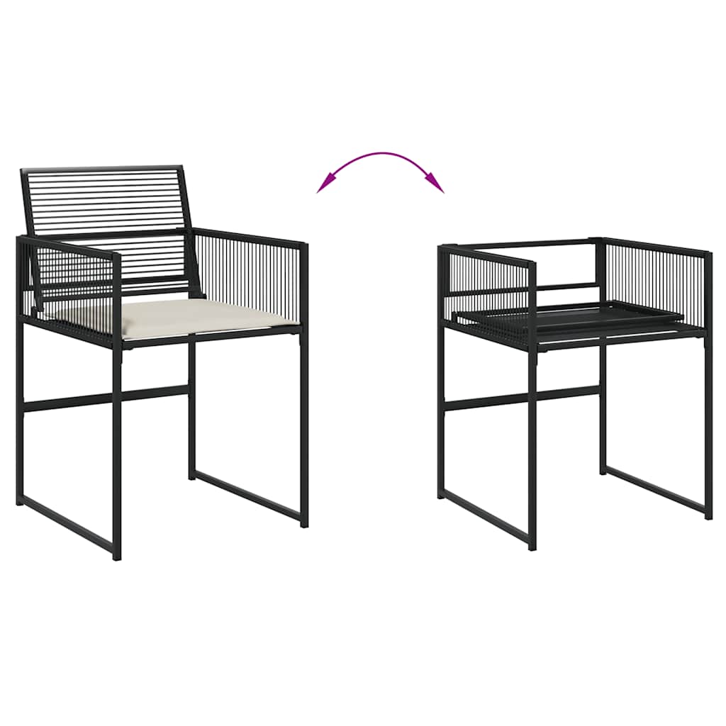 9 Piece Outdoor Dining Set with Cushions Black Poly Rattan