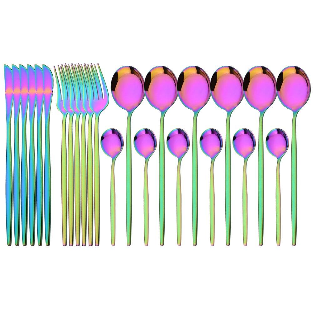 24Pcs Mint Gold Dinnerware Set Knife Fork Coffee Spoon Cutlery Western Stainless Steel Tableware Flatware Kiechen Silverware