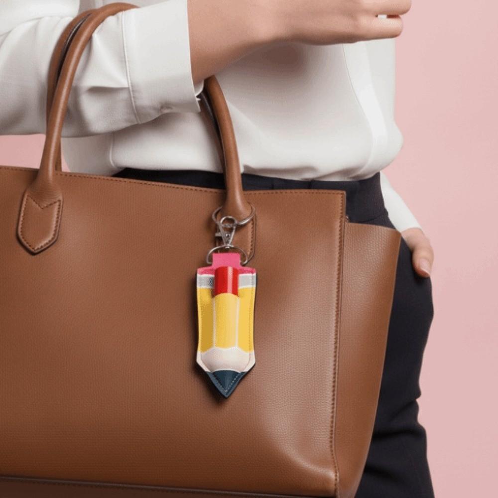 PU Leather Chapstick Key Chain Pouch Metal Pencil Shape Key Ring  Daily Hanging