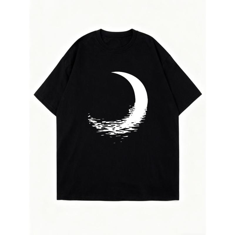 Black Oversized T Shirt With Crescent Moon Print For Casual Wear