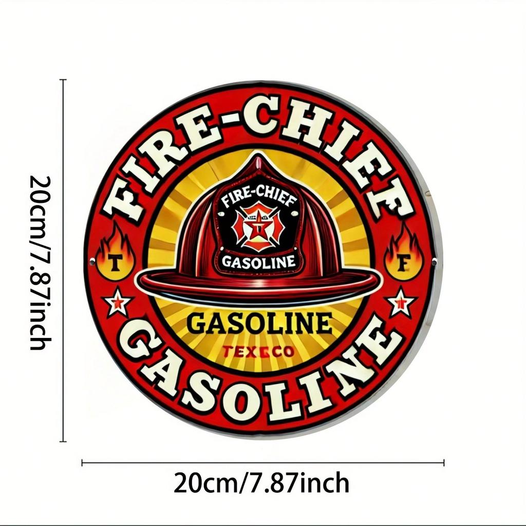 Vintage Texaco Fire Chief Gasoline Metal Sign Round 8x8 Inch Aluminum Wall Art Decor for Home Bar Cafe Living Room Gift