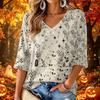 Women's V-Neck Floral Print Three-Quarter Sleeve Casual Top