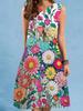 Summer Beach Floral Print Dress For Women Casual Sexy Sleeveless V-neck Loose Mini Dress Elegant Woman Short Dress Vestidos