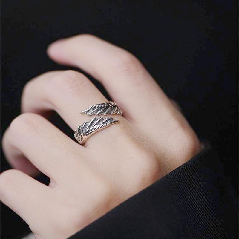 Vintage Angel Devil Wing Open Adjustable Ring Retro Feather Finger Ring for Men Women Couple Fashion Jewelry Gift