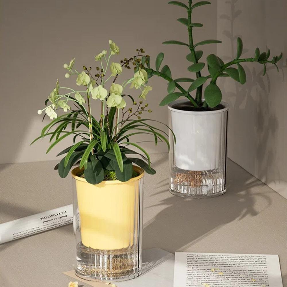 Boho Style Hydroponic Flowerpot Transparent Self Watering Self Watering Flowerpot Plastic Round Shape Transparent Cylinder Vase
