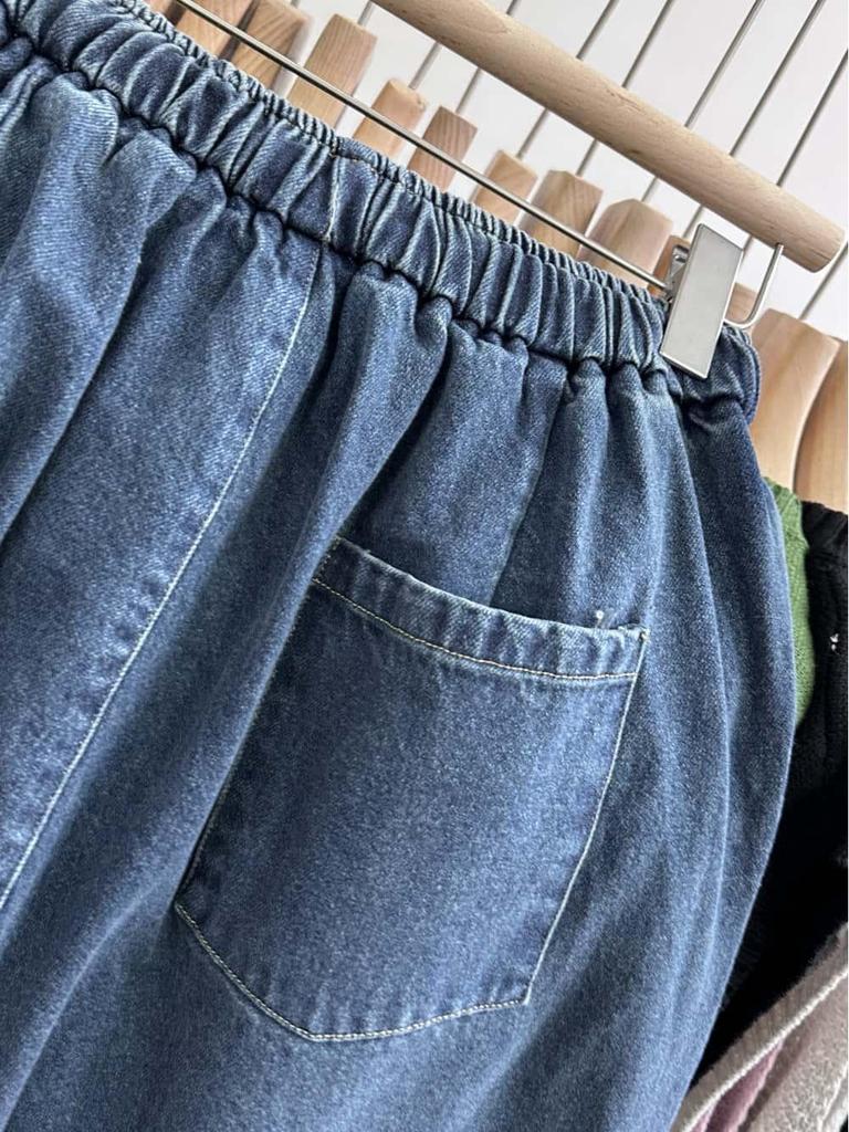 Xiao Wang's Spring Elastic Drawstring High Waist Loose Plus Size Retro Harem Jeans