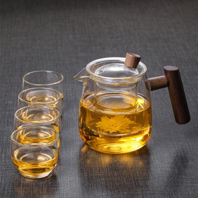 5pcs/set Glass Teapot Set 1pc Teapot And 4pcs Tea Cups Electric Ceramic Stove Tea Maker High Temperature Resistant Filter Teapot With Wooden Handle Fo