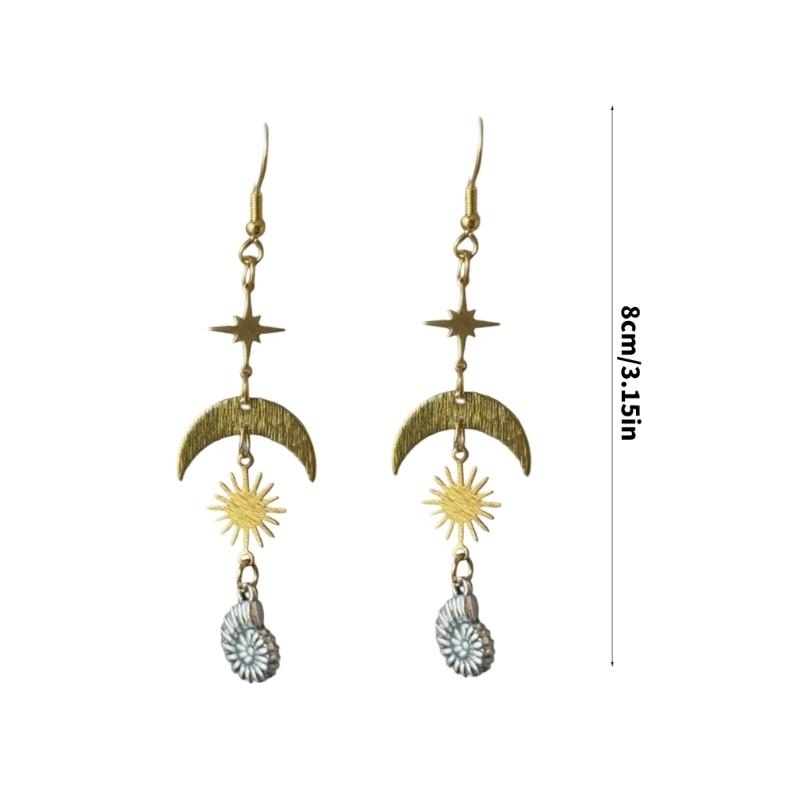 Zinc Alloy Sun Moon Conch Earrings for Women Lightweight Hypoallergenically Beach Party Jewelry Bohemian Accessories