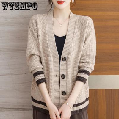 Damen Strickjacke Locker Frühling und Herbst Strickjacke Mama Outfit Übergröße Gestrickte Strickjacke