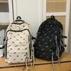 Bow Print Corduroy Backpack Casual Fashion Daily Bag Large Capacity School Bag for Students Minimalist Design Commute Travel with Tassel Accents