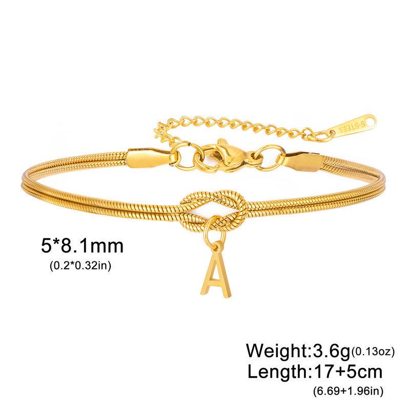 Stainless Steel 26-Letter Bracelet & Anklet with Double-Layer Knotted Snake Bone Chain