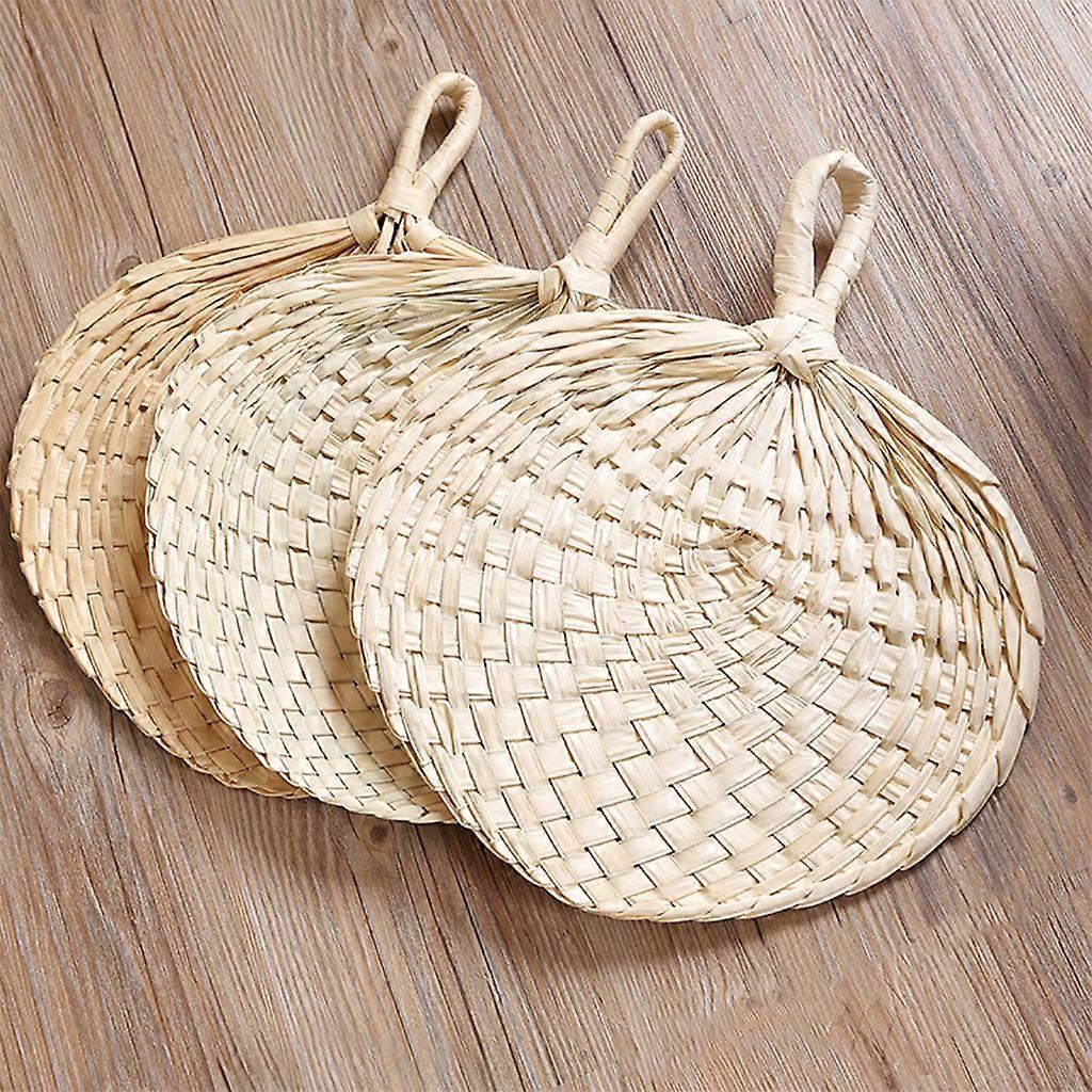 Chinese Style Handmade Fan Natural Hand Weaving for Palm Leaf Fan Blades Portable Cooling Fan For Child and Adult