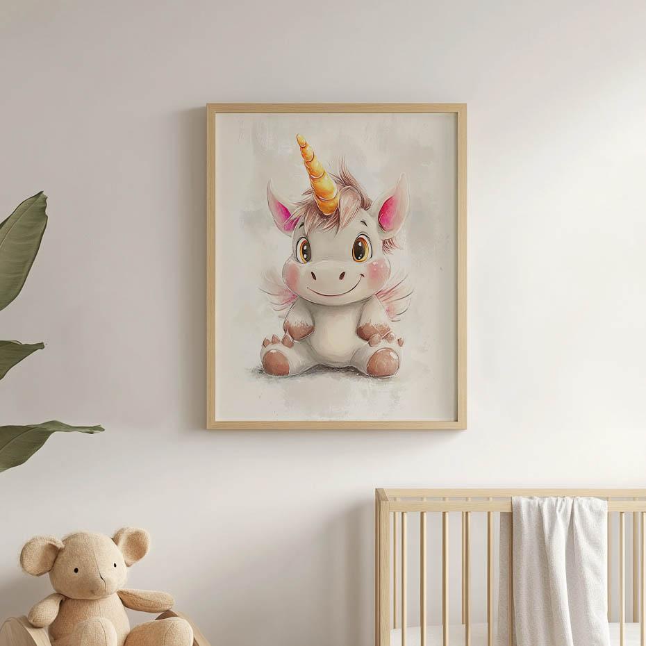 Poster Cute Unicorn In Pastel Colors Poster Cute Unicorn In Pastel Colors, 50X70 Cm, Gold Aluminum Frame, 230 Gs Matte Paper