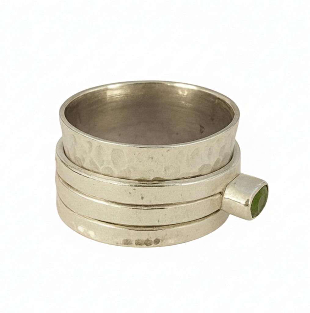 Green Peridot Spinner Ring, 925 Solid Sterling Silver, Minimalist Fidget Meditation Band