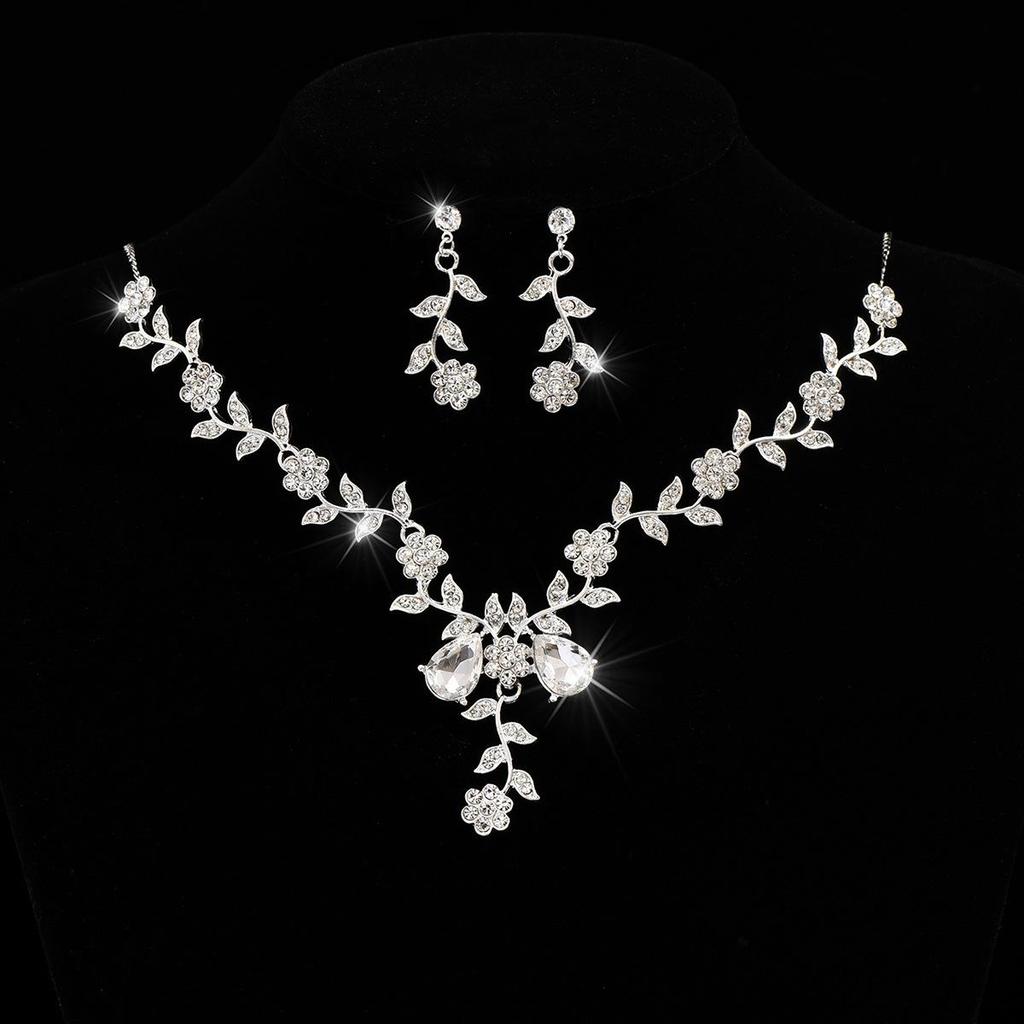Bridal Rhinestone Crystal Necklace & Earring Set for Women's Prom & Dress Accessories