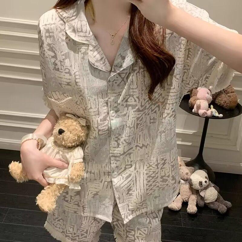 Cloud Cotton Lace Tassel Women's Summer Pajama Set - Short-Sleeved Cardigan & Shorts with Chest Pads