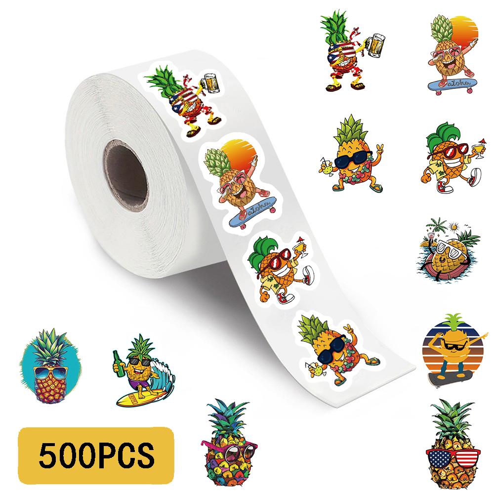 500PCS Beach Pineapple Roll Stickers Notebook Laptop Luggage PVC Refrigerator Word for School Stationery Funny Creative Stickers