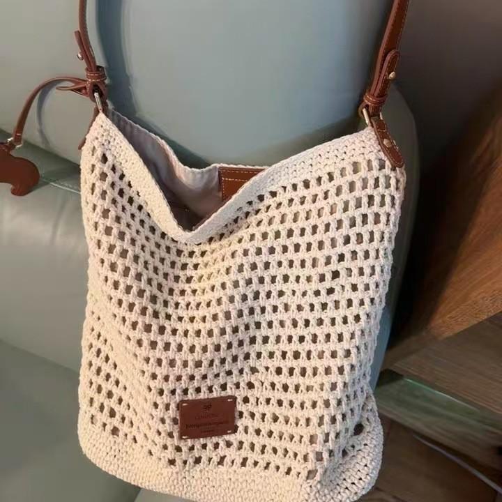 Nanfeng Versatile Trend Holiday Garden Bucket Bag Women's Spring and Summer Lazy Wind Beach Woven Bag Shoulder Messenger Bag