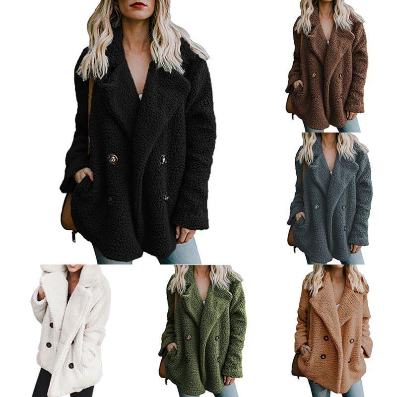 Luxuriös Weicher Damen Teddybär Faux Fur Fleece Wintermantel Cardigan Jacke