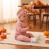 Mädchen Thanksgiving Geripptes Langarm-Truthahn mit Stirnband Herbst-Outfit