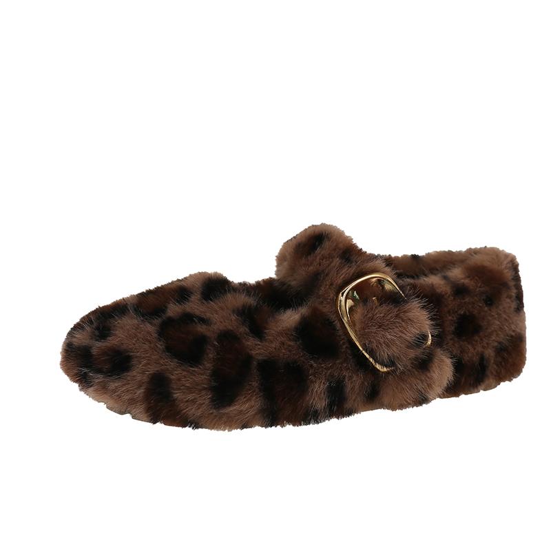 Зимние женские повседневные хлопковые туфли, теплые, пушистые, волосатые, модные, для улицы, студенческие, плюшевые туфли, универсальные женские плоские мокасины 35 коричневый