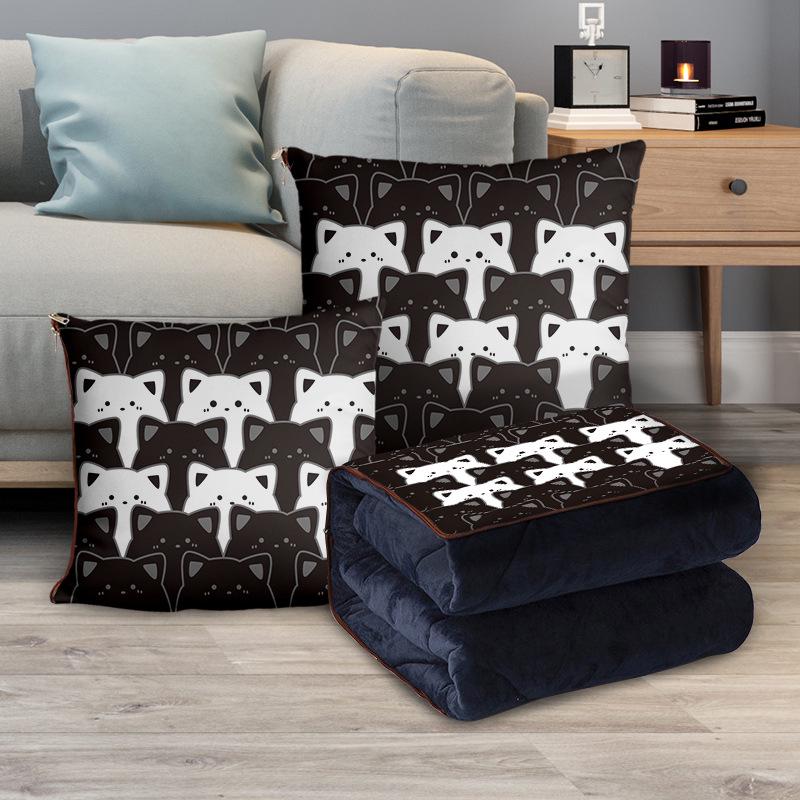 Custom Cartoon Plush Throw Pillow Blanket with Fleece Lining