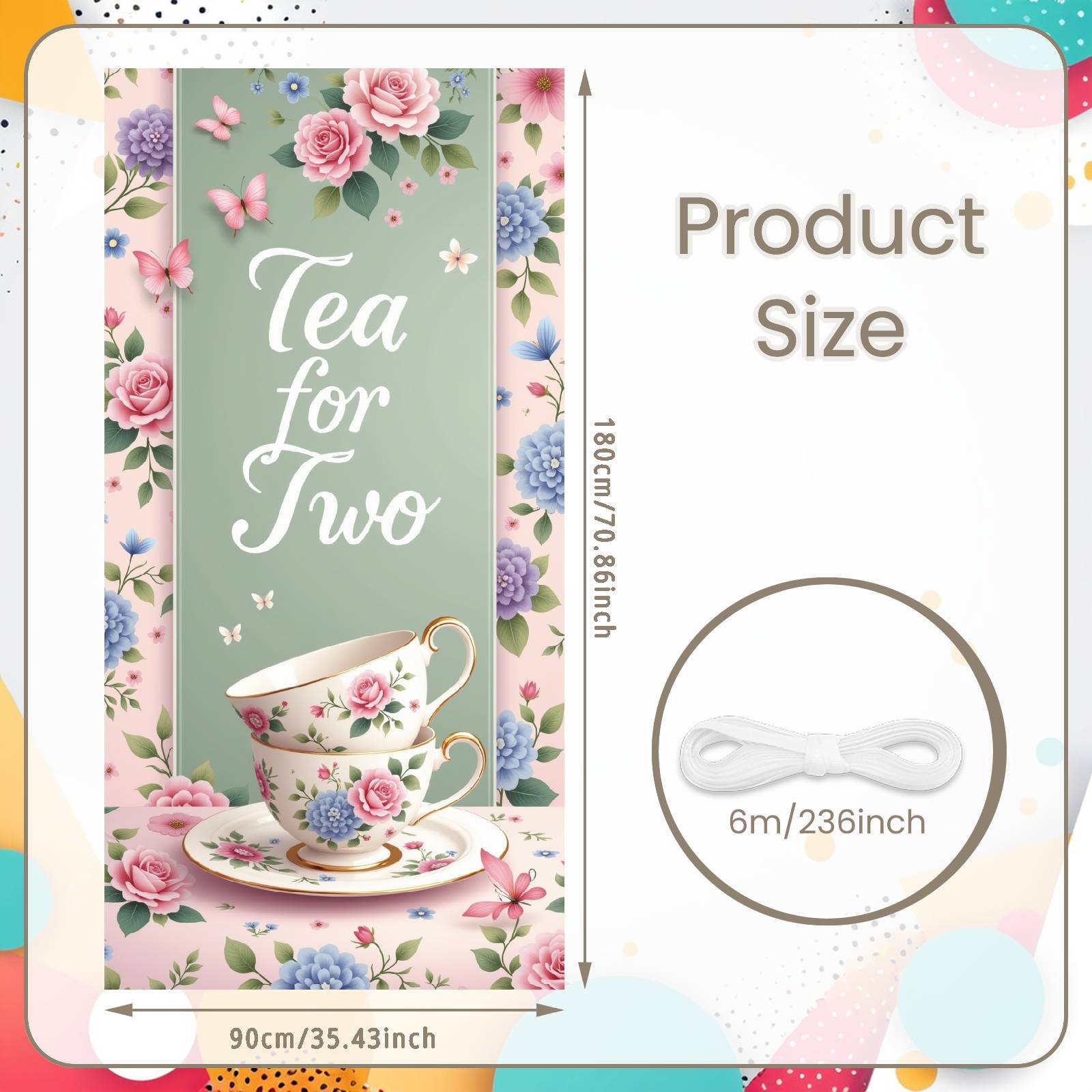 

Tea For Two Banner Gold Rimmed Tea Party Banner Bridal Tea Banner Pastel Color For Casual Get-together