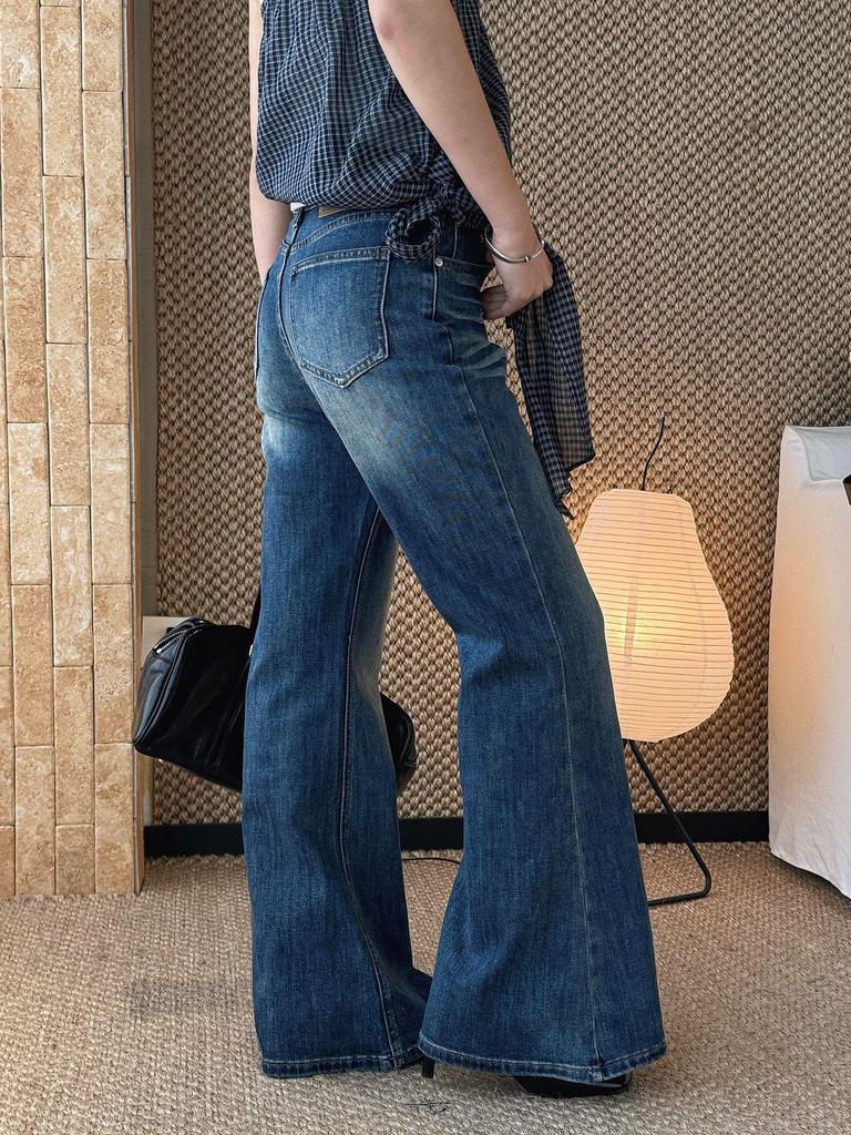 Xu Man Spring/Summer Retro Distressed Flare Jeans - Slimming Sweet Spicy Girl Style Long Pants for Women