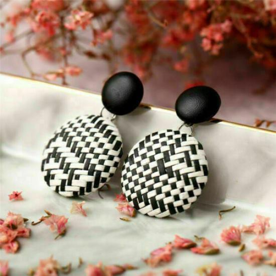 Wood Earrings Jewelry Bamboo Dangle Geometric Rattan Circle Women 2024 Fashion