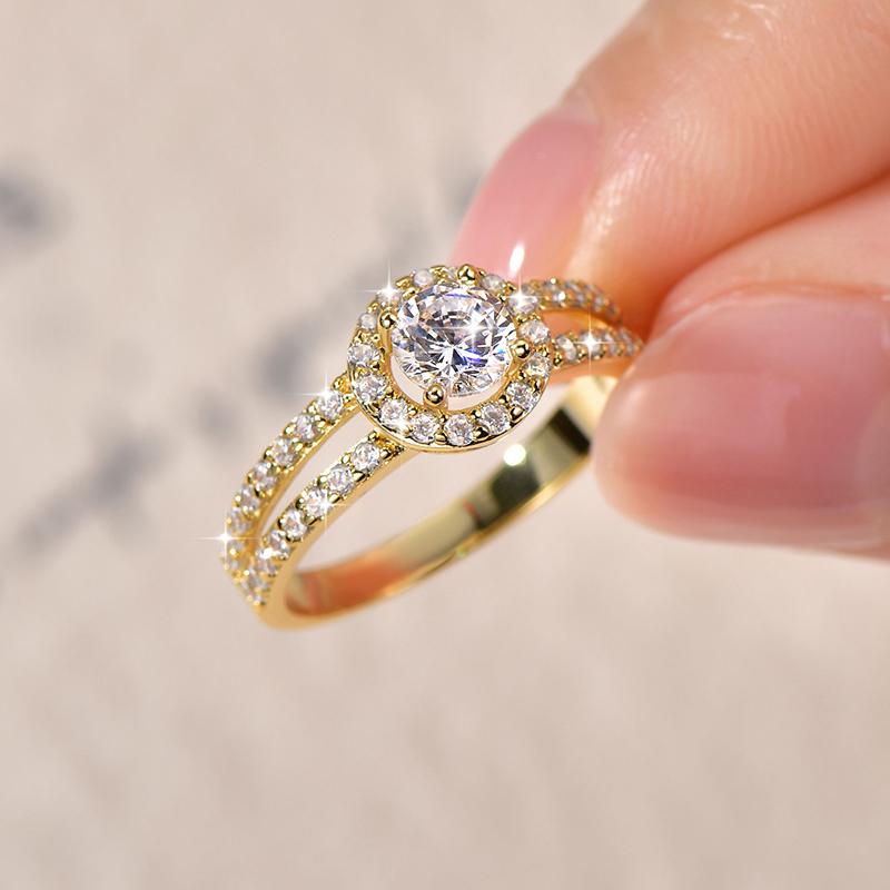 Anziw Classic 14k Gold Filled Wedding Rings For Women 0.5CT Round Cut Cubic Zirconia Fingers Ring Engagement Bridal Jewelry Gift